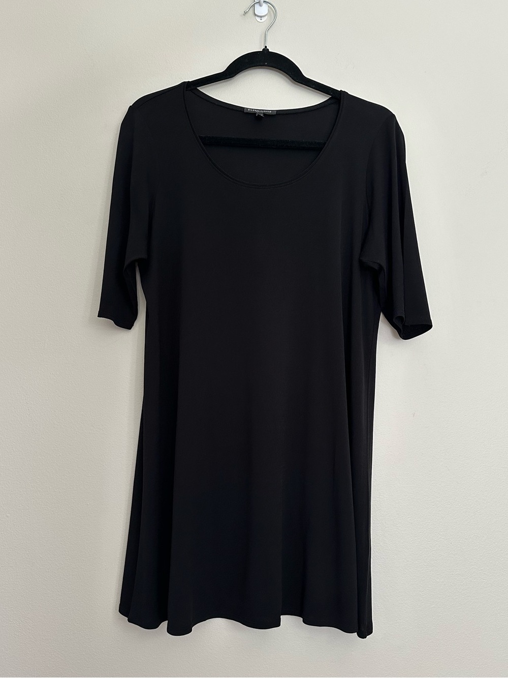 Eileen Fisher Black 100% Silk Tunic Dress Minimalist Large Petite Lagenlook